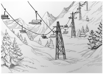 Banner Boho Drawing Mountain - Ski Lift Drawing (400x400), Png Download