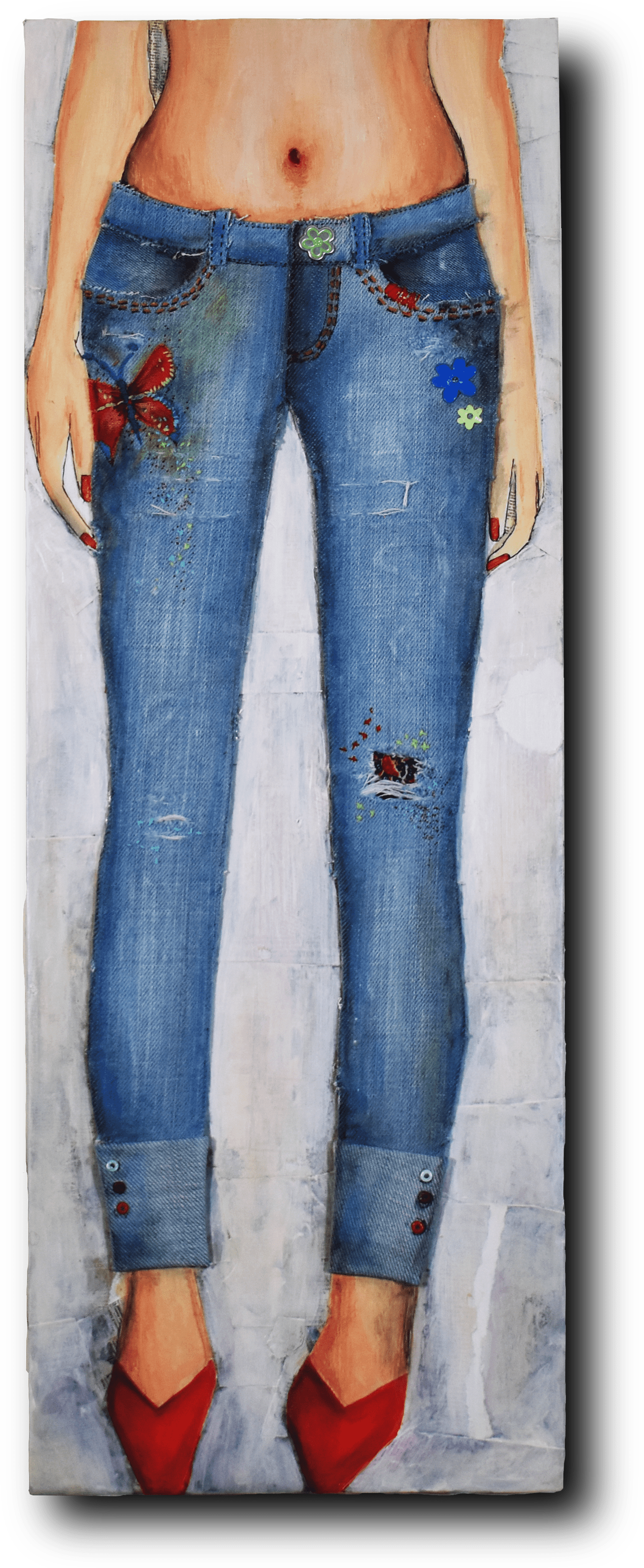 Fashion Torn Denim Denim Fabric Patchwork On Wood Panel - Pocket (1920x3998), Png Download