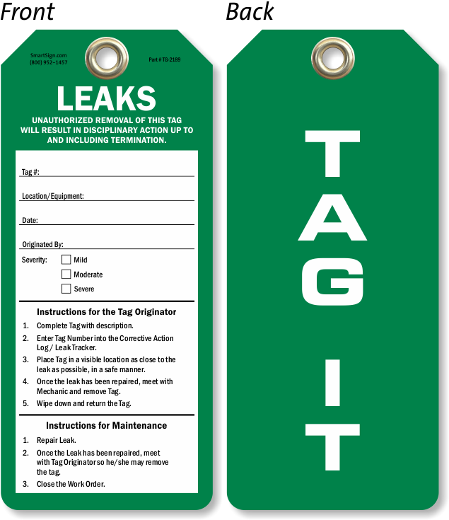 Leaks Tag It Color-coded Leak Identification Tag - Hold Tag (800x800), Png Download