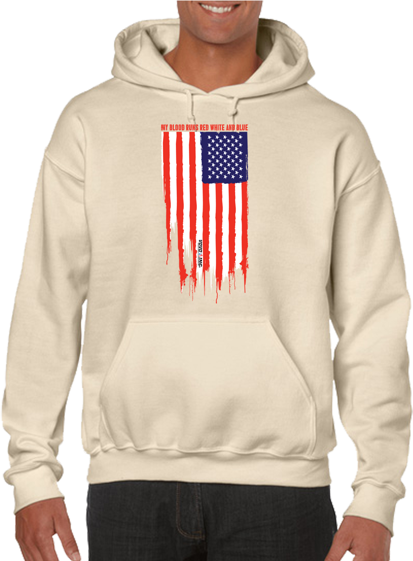 My Blood Runs Red White And Blue American Flag Hoodie - Pullover Hoodie Gildan Pink (875x1134), Png Download