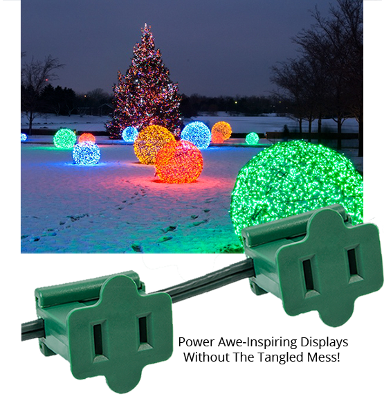 Power Electrical Displays With Zip Plugs - Holiday Lighting Outlet Female Green In Line Pass Through (555x602), Png Download