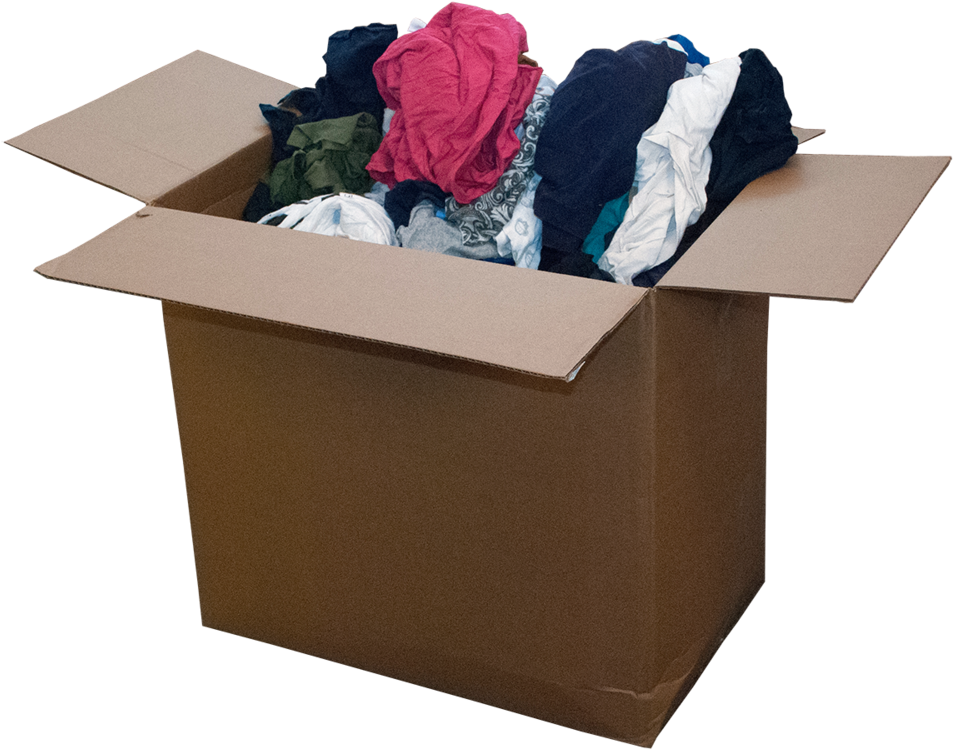 Wiping Rags - Cardboard Box Filled With Clothes (1000x795), Png Download