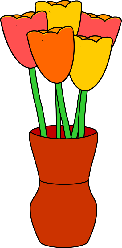 Yellow Tulip Clipart - Flowers In A Vase Clipart (396x800), Png Download