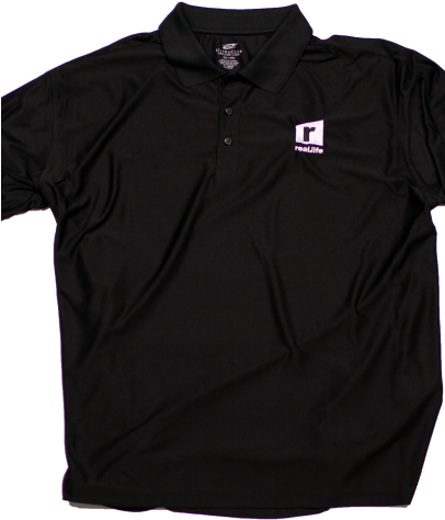 Real Life “r” Black Polo - Polo Shirt (405x510), Png Download