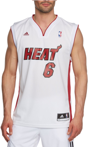 Adidas Men's Miami Heat Lebron James Nba Replica Jersey - Adidas White Replica Jersey (470x509), Png Download