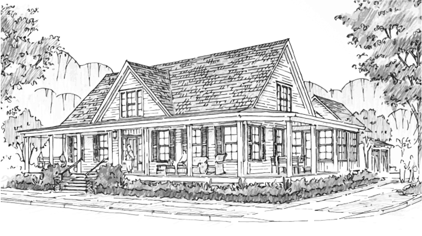 Historical Concepts Homes Residences Freeuse Library - Line Drawings Of Farmhouses (1933x800), Png Download