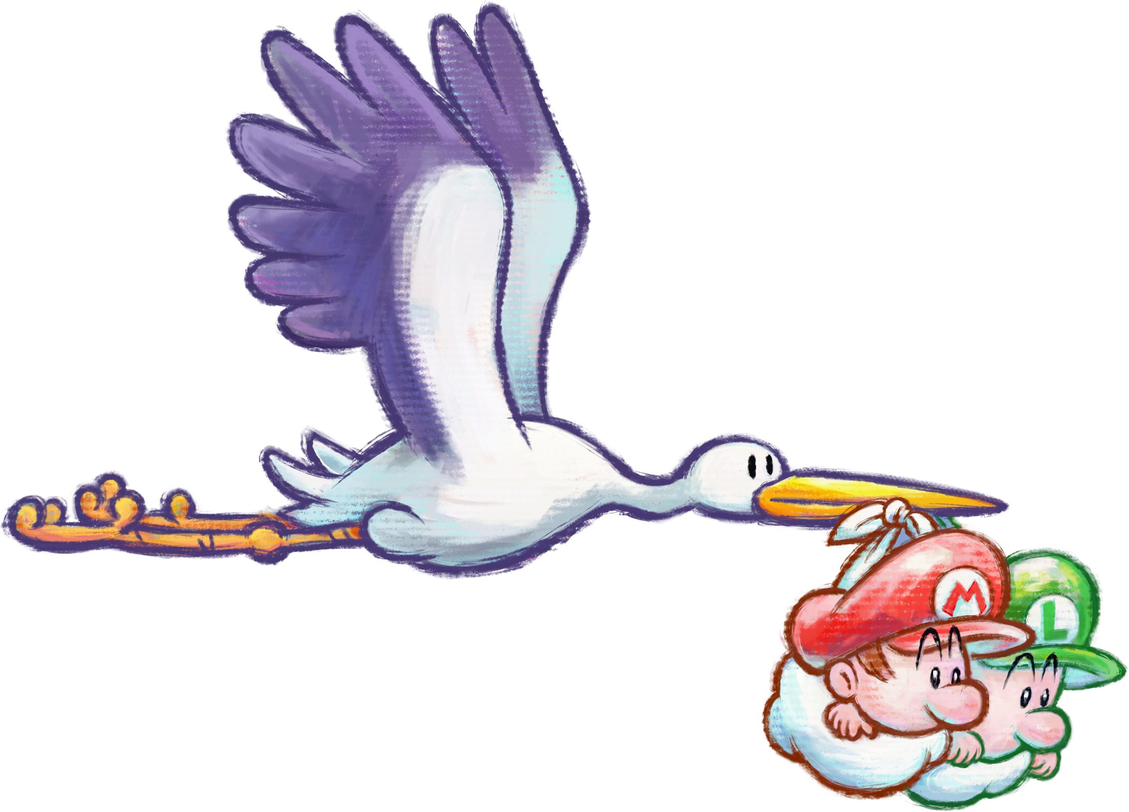 Stork And Babies - Yoshi's New Island Baby Luigi (2201x1583), Png Download