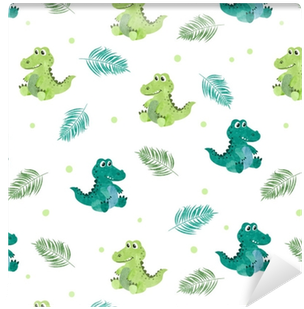 Seamless Pattern With Cute Watercolor Crocodiles - Watercolor Painting (400x400), Png Download