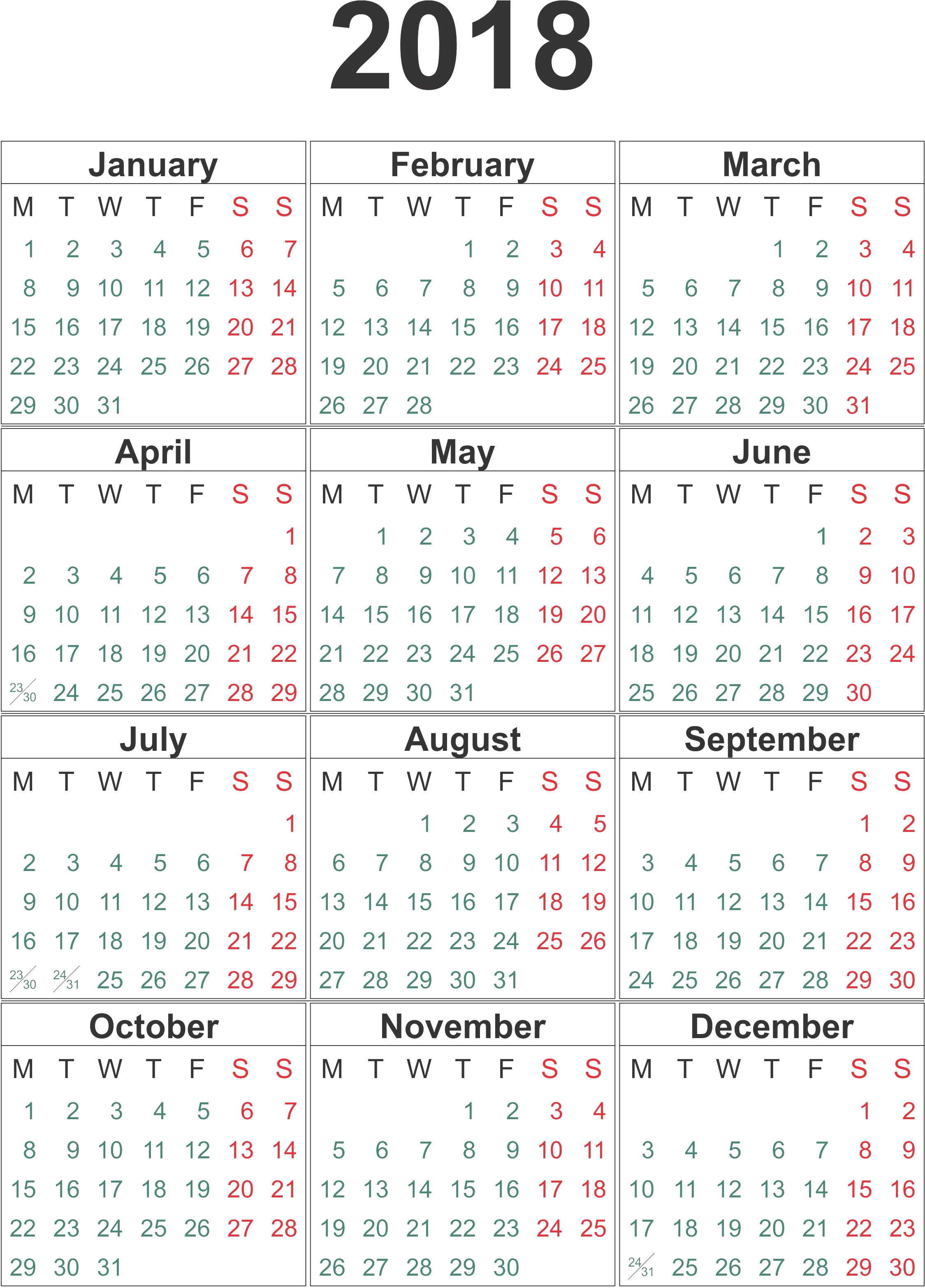 2018 Calendar Transparent Png - Number (2248x3135), Png Download