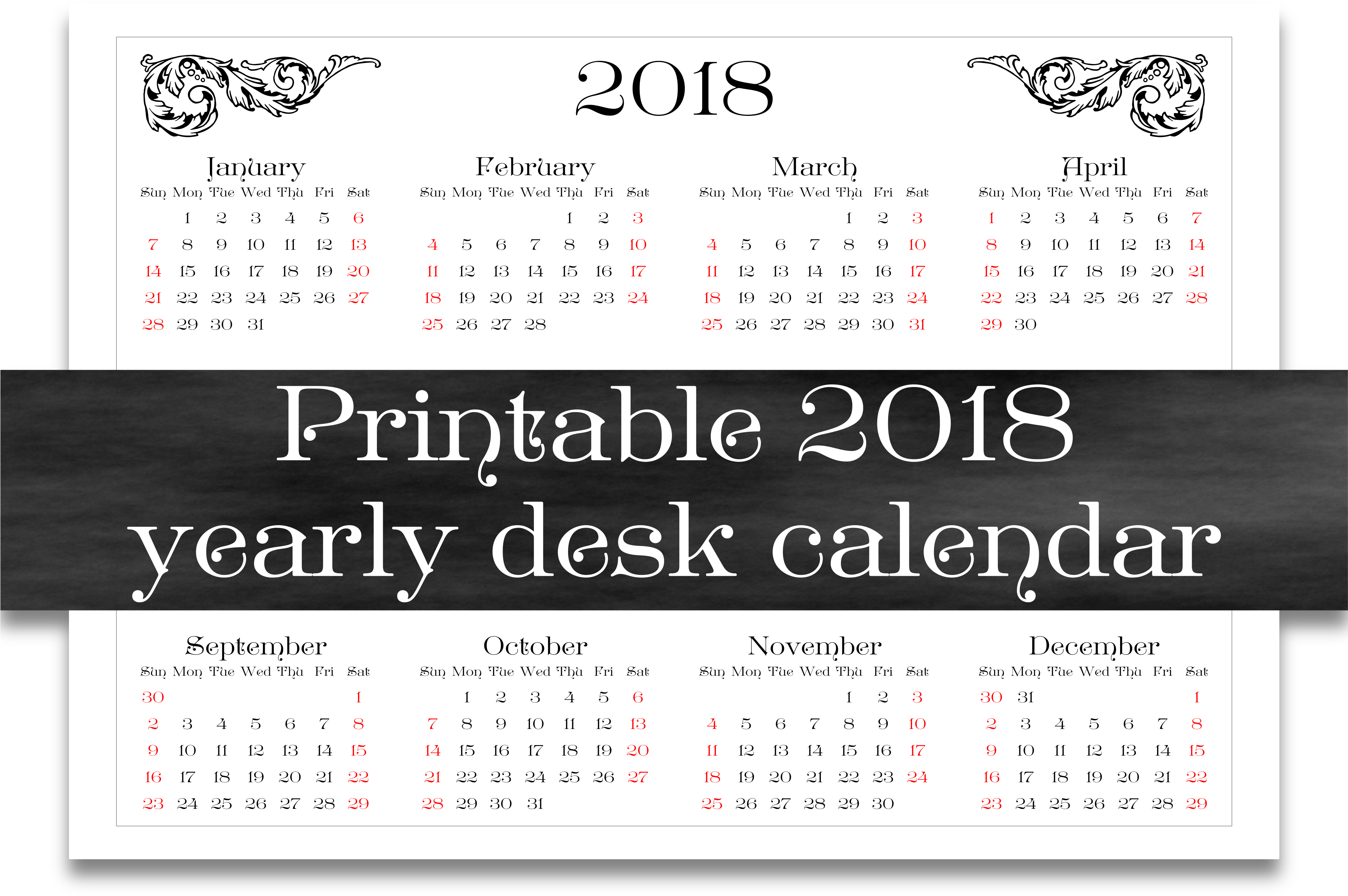 Printable 2018 Year At A Glance Calendar - Paper (4341x4341), Png Download