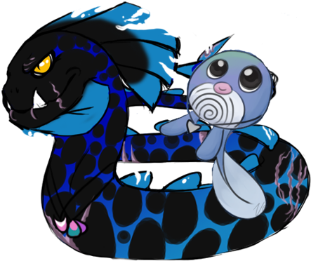 Saferi The Huntail And Bell The Poliwag - Cartoon (489x389), Png Download