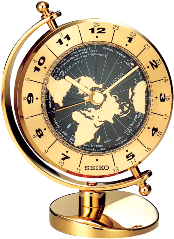 Executive World Time Clock - Wall Clock Seiko Qhg106g (800x800), Png Download