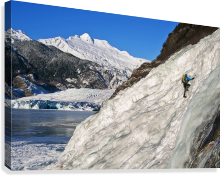 Female Ice Climber Climbs The Frozen Nugget Falls With (429x343), Png Download