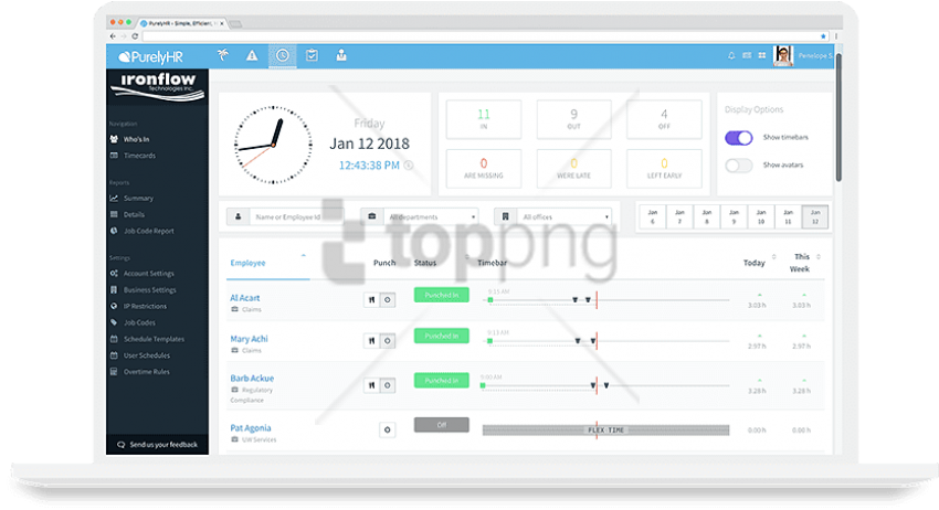 Time-clock Time Tracking Time Clock Track Time Online - Clock In Out Employee Ui (848x457), Png Download
