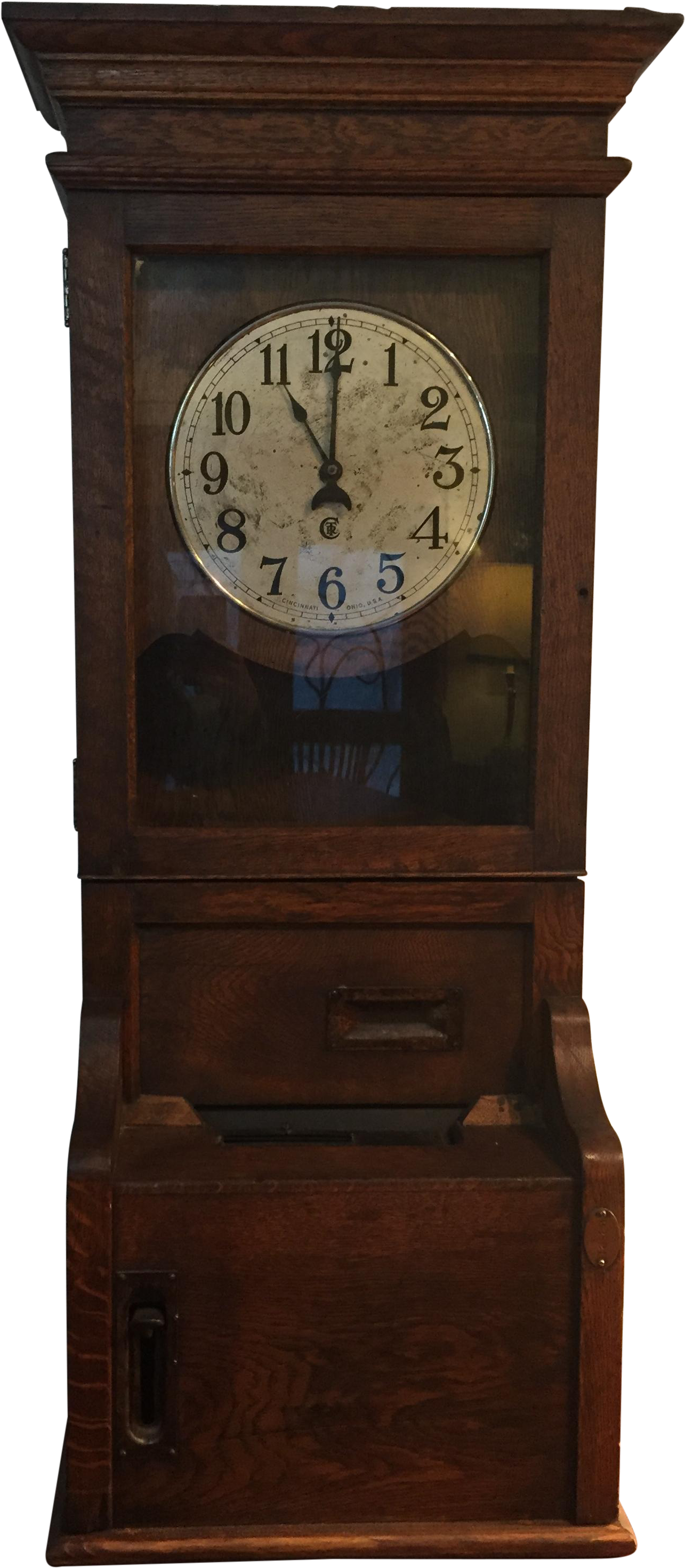 Antique Time Clock Punch Recorder Made Of Quartersawn - Clock (1427x3268), Png Download