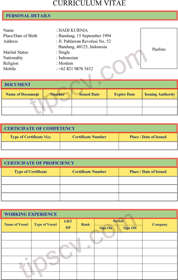 Contoh Curriculum Vitae Pelaut (600x970), Png Download
