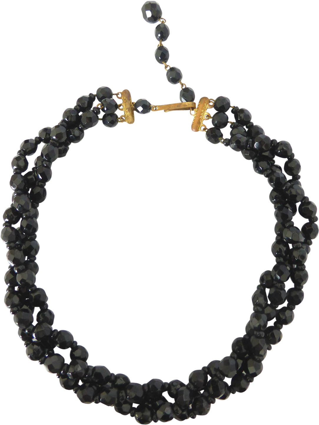 Vintage 1950's Three Strand Faceted French Jet Choker - Necklace (1199x1599), Png Download