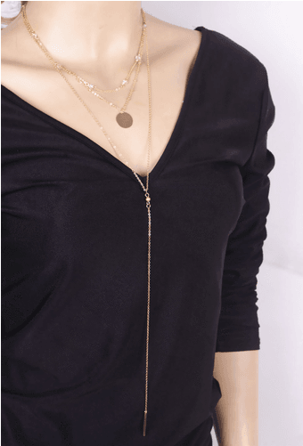 Multi Layered European Choker Necklace, Necklace - Long Tier Layer Dangle Drop Bar Plated Circle Gem (500x500), Png Download