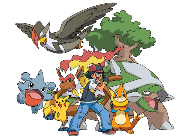 Pikachu - Buizel - Gible - Infernape - Staraptor - - Tous Les Pokemons De Sacha (633x461), Png Download