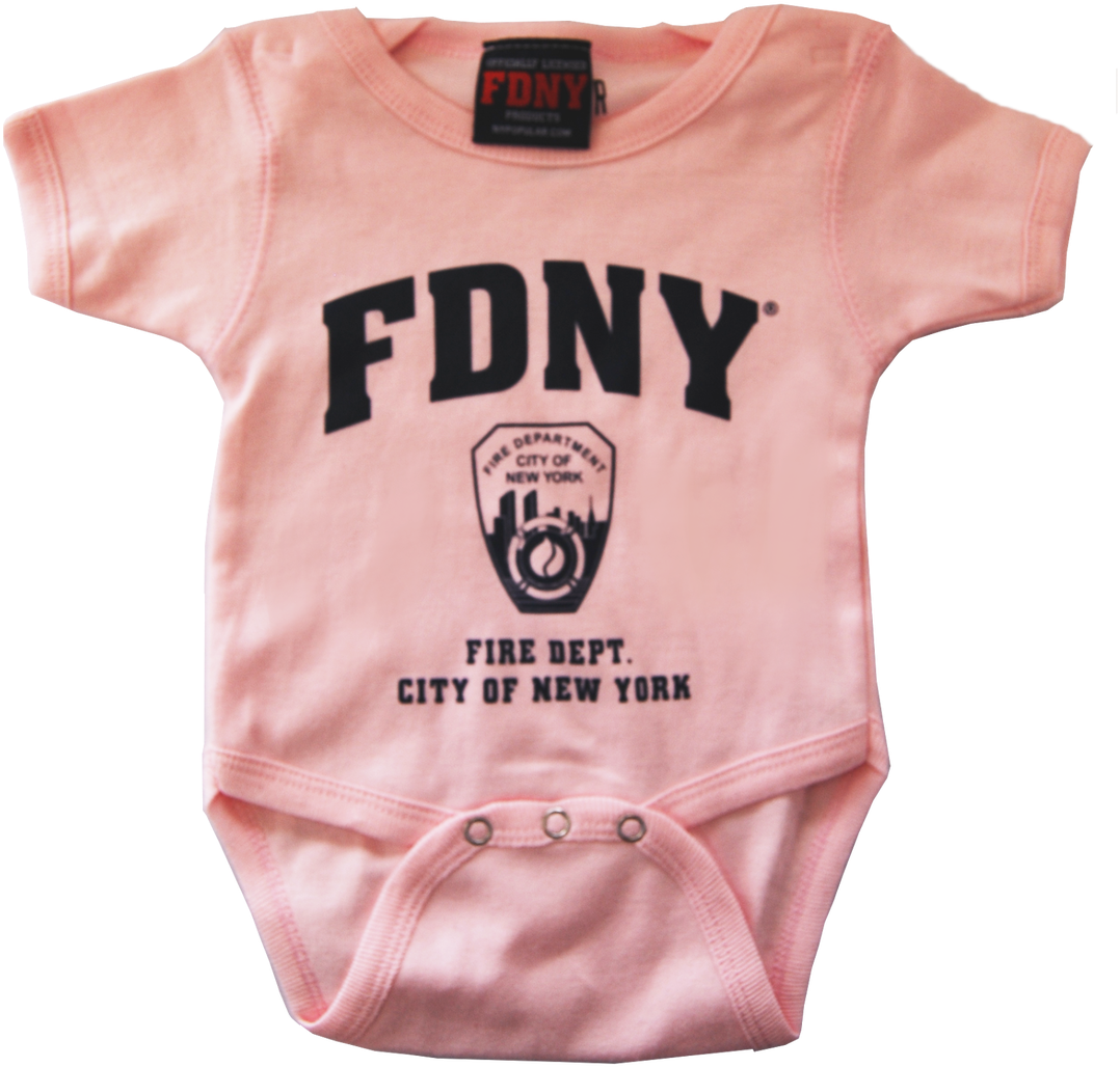 Fdny Infants Pink Onesie With Navy Chest Print (1280x1088), Png Download
