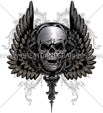 Gothic Skull With Wings - Motorcycle (339x385), Png Download