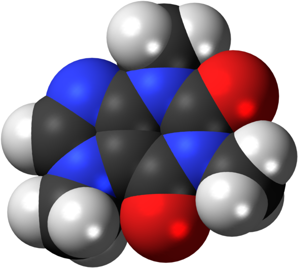 Caffeine 3d Spacefill - Caffeine Space Filling Model (659x600), Png Download