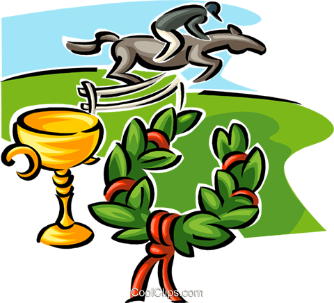Jockey On Horse, Trophy And Wreath Royalty Free Vector (480x436), Png Download