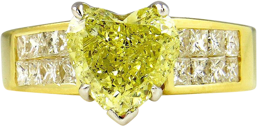 32ct Estate Vintage Natural Fancy Yellow Heart Shape - Engagement Ring (849x849), Png Download