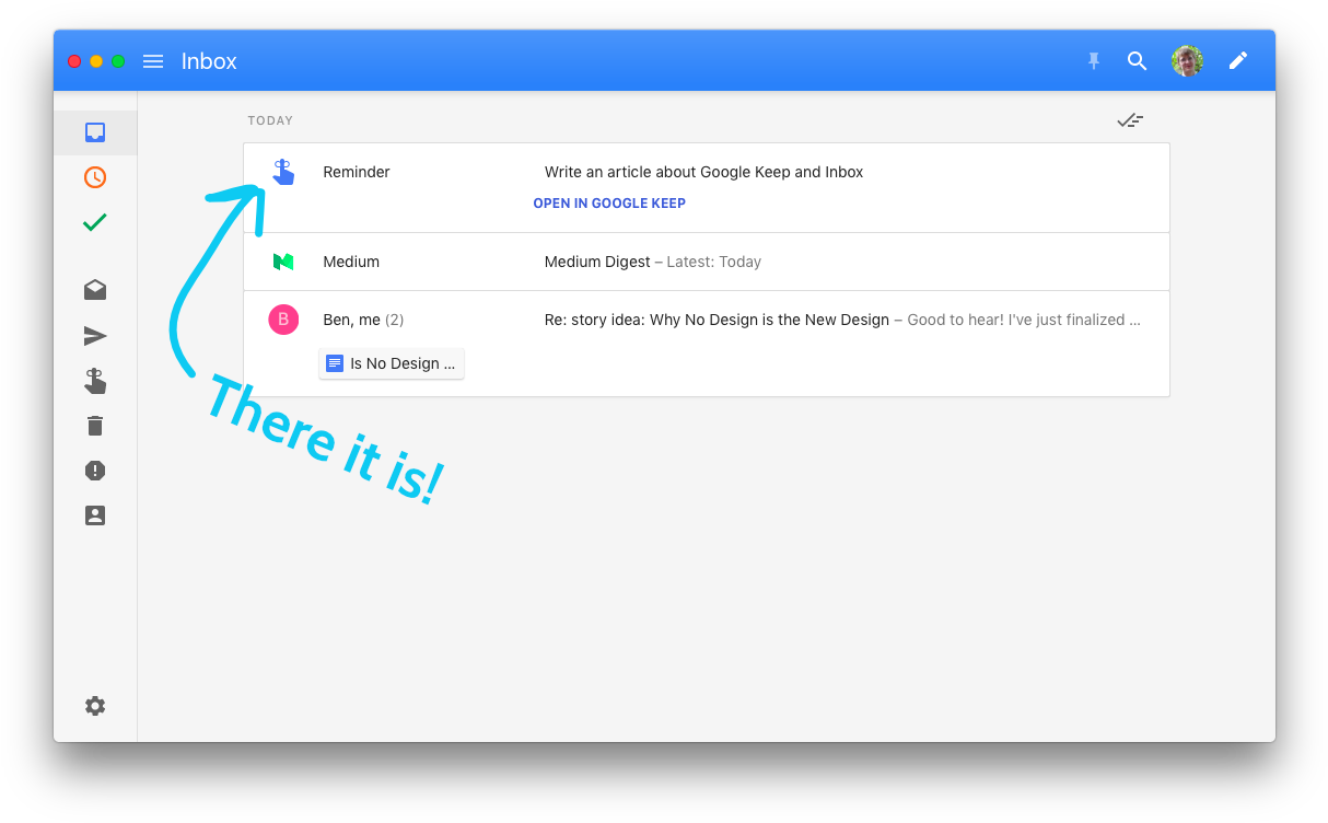 Google Keep Reminder In Inbox - Google Keep Good (1229x763), Png Download