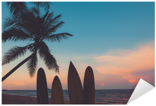 Silhouette Surfboard On Tropical Beach At Sunset In - Sunset (400x400), Png Download