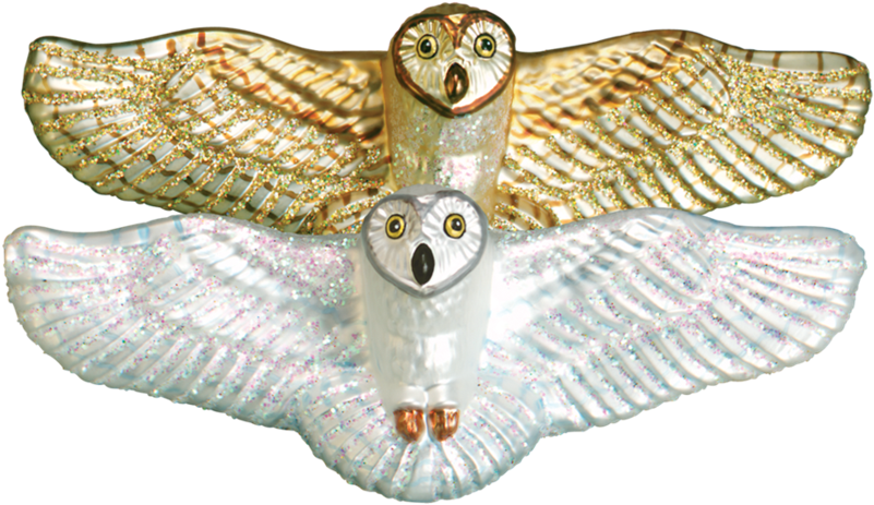 Old Word Christmas Flying Owl Glass Ornament - Putti Fine Furnishings (900x900), Png Download