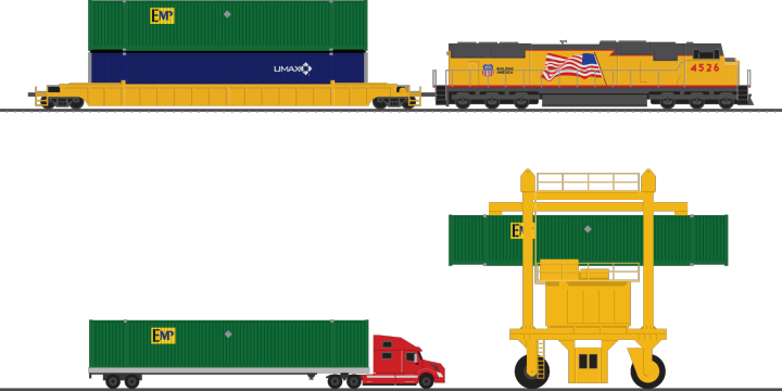 Union Pacific Intermodal Illustrations - Union Pacific Container Train (720x360), Png Download