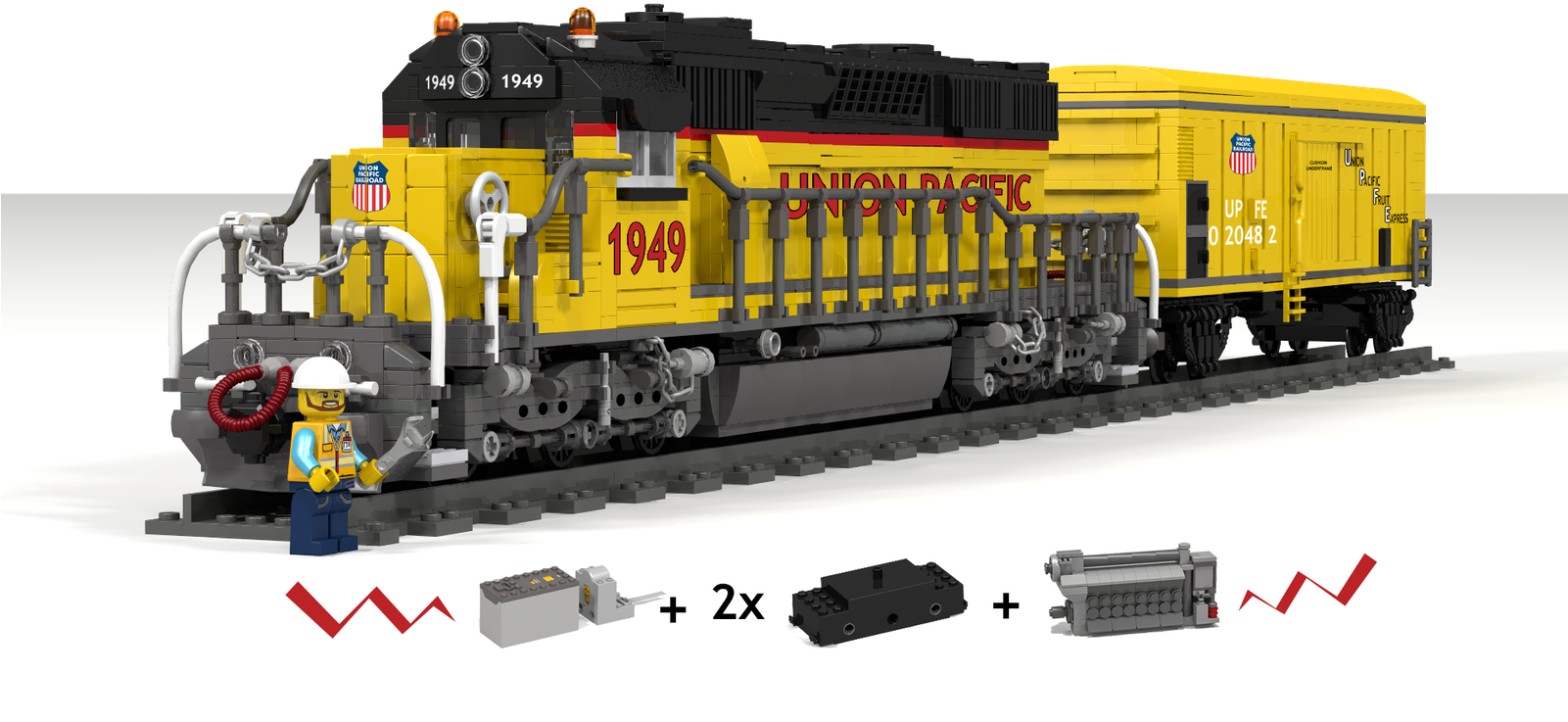Motorized Union Pacific Sd40-2 And Cooling Wagon - Locomotive (1600x900), Png Download
