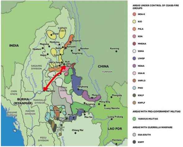 Ethnic Minorities' Areas Of Influence And The New Burma - Myanmar Ethnic Armed Groups (589x475), Png Download