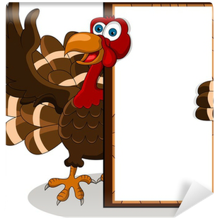 Happy Turkey Cartoon With Blank Board Wall Mural • - Illustration (400x400), Png Download