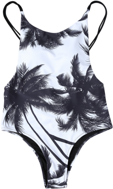 Cami Coconut Palm Print One-piece Swimwear - Spaghetti Strap Coconut Tree One Piece (625x638), Png Download