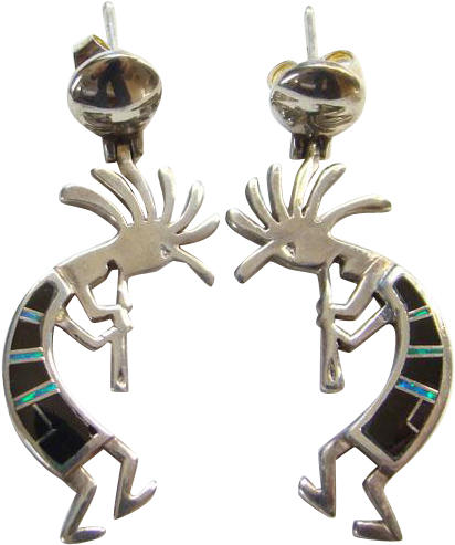 Southwestern Kokopelli Pierced Earrings Inlay Sterling - Earrings (492x492), Png Download