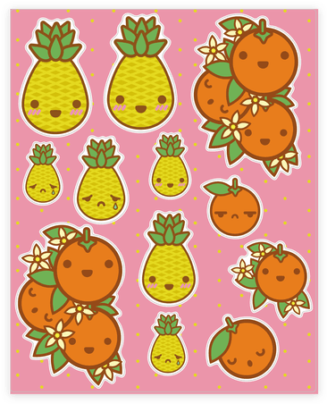 Kawaii Fruit Sticker/decal Sheet - Sticker (484x484), Png Download