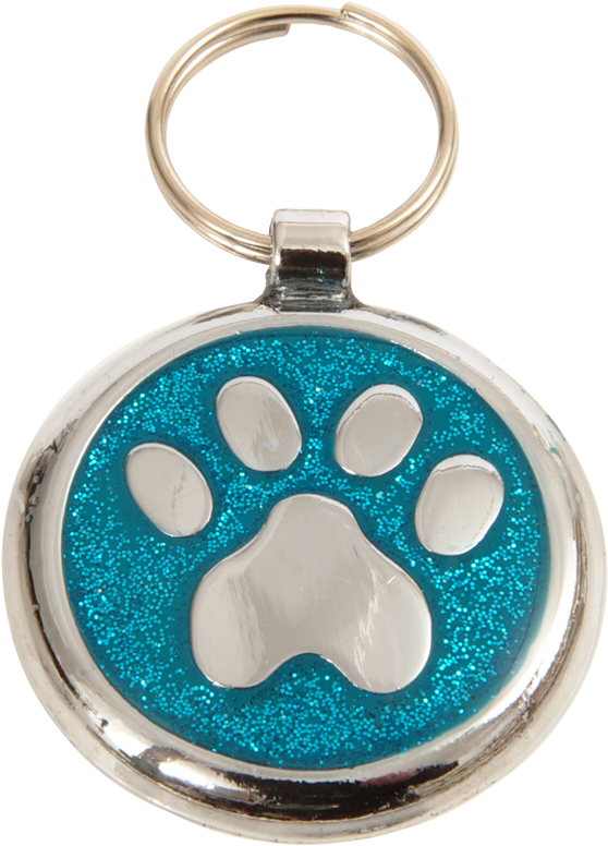 Luxury Designer Dog Tag Glitter Azure Blue Paw Print - Dog (875x875), Png Download