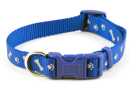 Ancol Blue Reflective Paw & Bone Collar - Blue Dog Collar With Bones (500x500), Png Download
