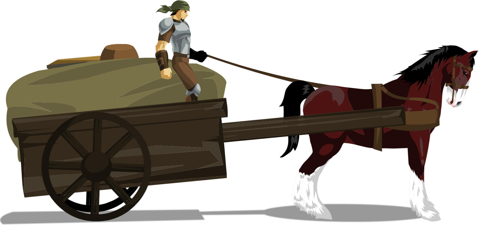 Man And Horse - Horse And Wagon Png (1838x963), Png Download