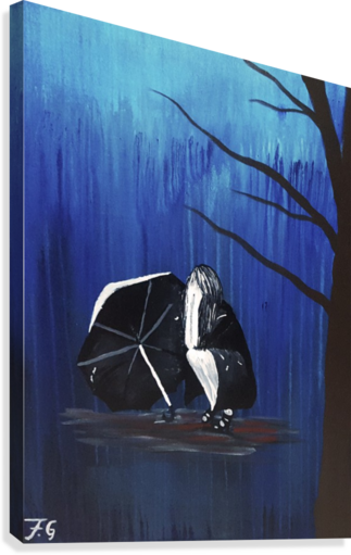 Girl With Umbrella, Crying In The Rain Canvas Print - Modern Art (323x511), Png Download