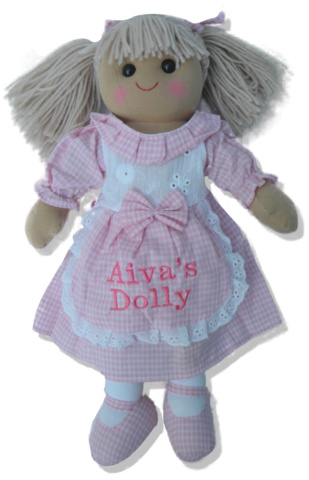 Rag Doll 30cm With Pink Gingham Dress - Doll (309x480), Png Download