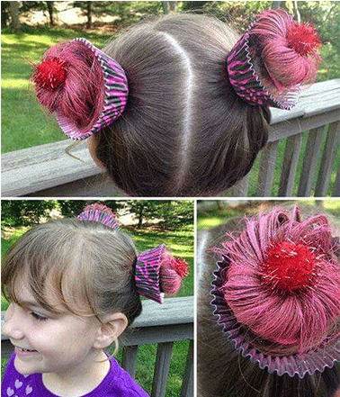 Create Two Top Buns On Either Side Of The Head - Cupcake Hair (598x440), Png Download