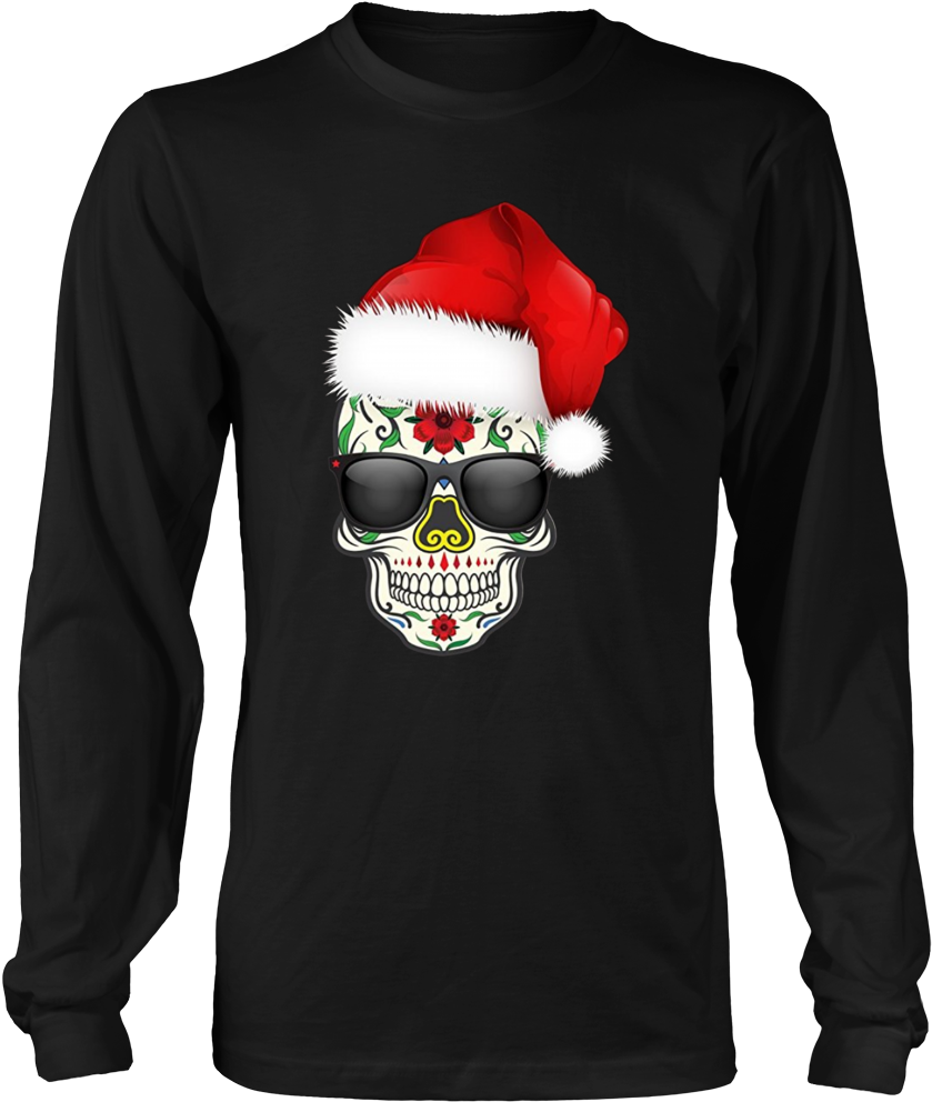 Sugar Skull Tshirt With Christmas Santa Hat Day Of (1000x1000), Png Download