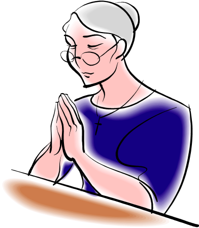 Older Woman Praying - Teacher Praying Clip Art (434x462), Png Download