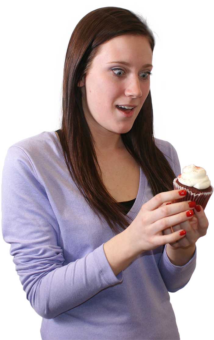 Girl Surprised At Cupcake [702 × 1114] - Girl (702x1114), Png Download