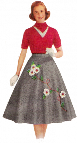 1957 Teen In A Felt Skirt And Knit Top - 50's Outfit (269x500), Png Download