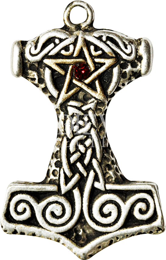 Ornate Thor's Hammer Necklace - Zeckos Thor`s Hammer Pewter Pendant Pentacle Talisman (850x850), Png Download