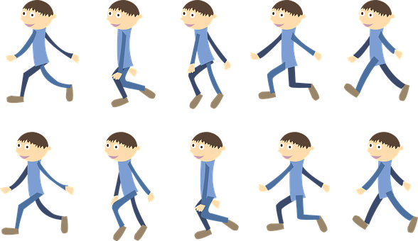 Animation Boy Child Motion Movement Body W - Walking Cartoon Images Png (588x340), Png Download